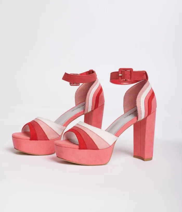 Pink Suede Peep Toe Platform Heels Shoes Unique Vintage Heels