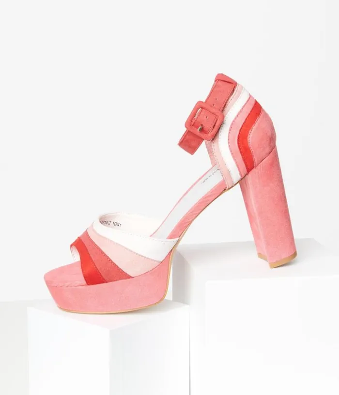 Pink Suede Peep Toe Platform Heels Shoes Unique Vintage Heels