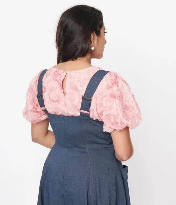 Pink Textured Floral Puff Sleeve Blouse ClothingPlus Unique Vintage Blouses