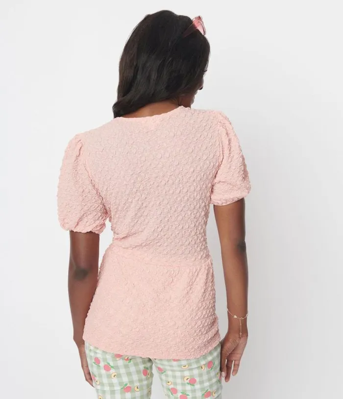 Pink Textured Peplum Blouse ClothingPlus Unique Vintage Blouses