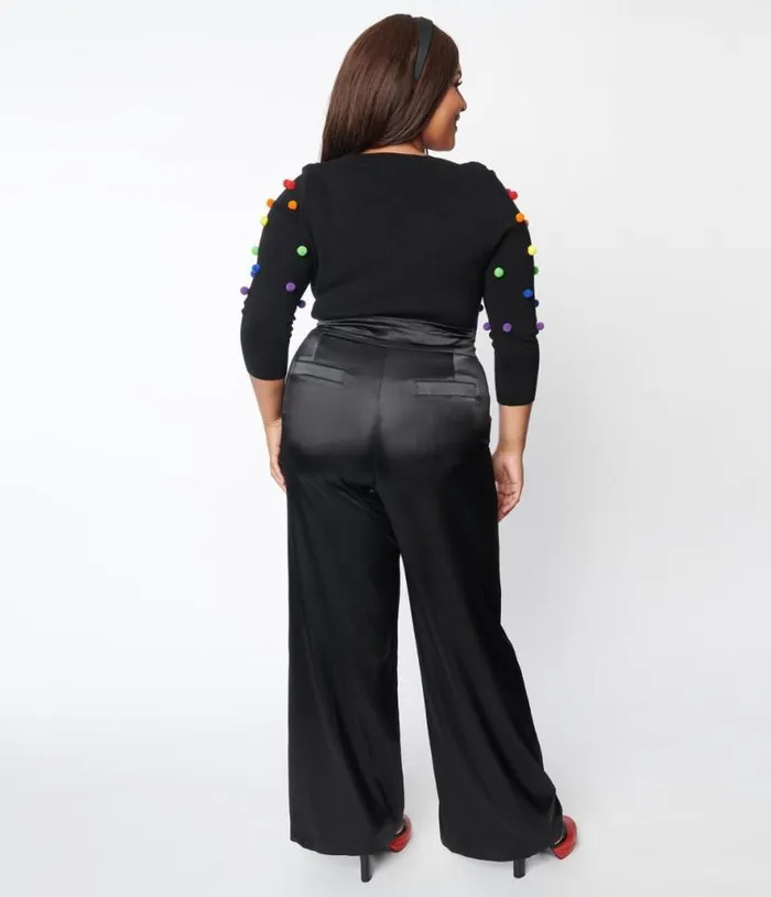Plus Size 1940s Black Satin High Waist Ginger Pants ClothingPlus Unique Vintage Pants