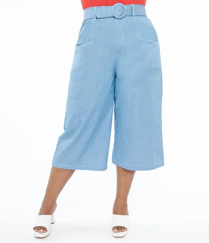 Plus Size 1940s Light Blue Denim Ginger Capri Pants ClothingPlus Unique Vintage Pants