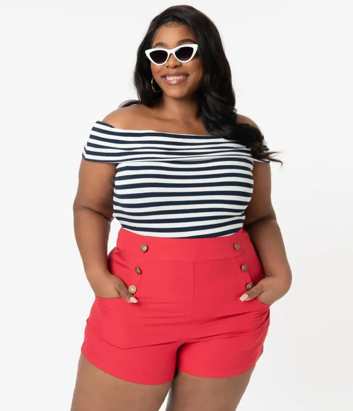 Plus Size 1940s Style Red High Waist Sailor Debbie Shorts ClothingPlus Unique Vintage Shorts Plus Size 1940s Style Red High Waist Sailor Debbie Shorts ClothingPlus Unique Vintage Shorts