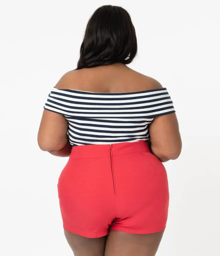 Plus Size 1940s Style Red High Waist Sailor Debbie Shorts ClothingPlus Unique Vintage Shorts