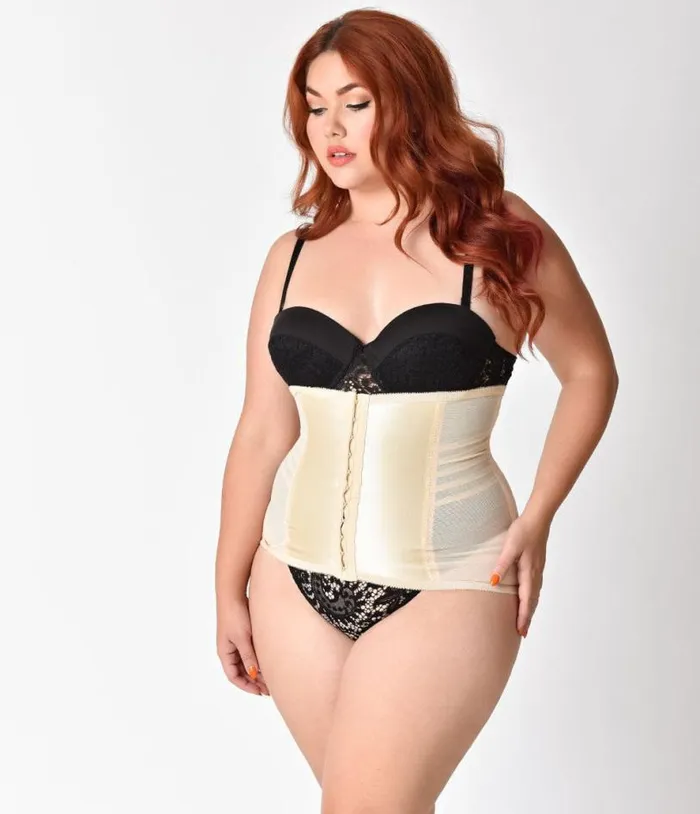 Plus Size 1950s Beige Stretch Waist Cincher Accessories Unique Vintage Lingerie and Shapewear