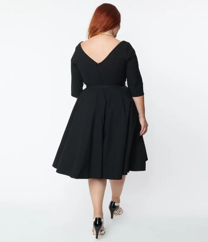 Plus Size 1950s Black Devon Swing Dress DressesPlus Unique Vintage Pocket Dresses