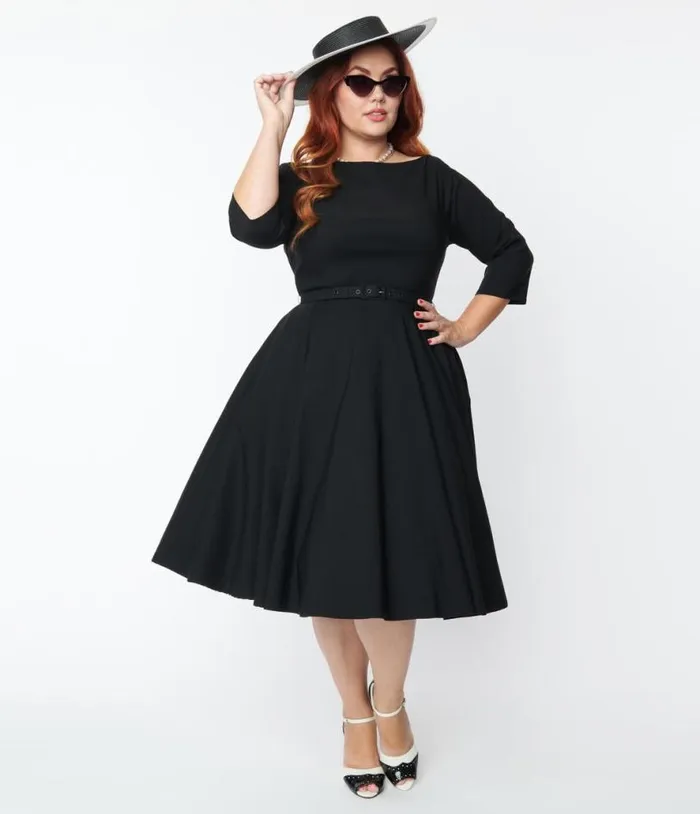 Plus Size 1950s Black Devon Swing Dress DressesPlus Unique Vintage Pocket Dresses