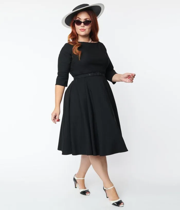 Plus Size 1950s Black Devon Swing Dress DressesPlus Unique Vintage Pocket Dresses