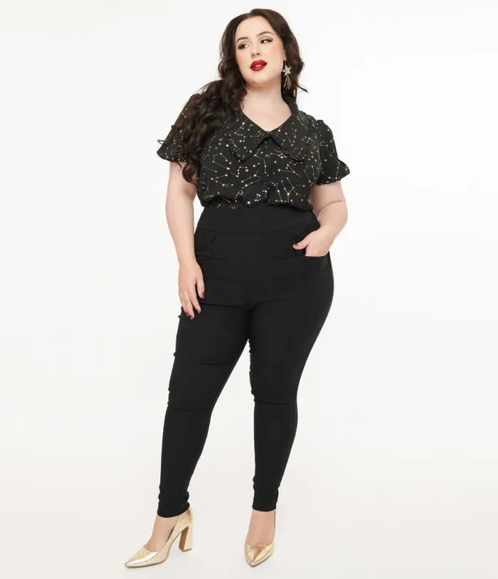 Plus Size 1950s Black High Waisted Cigarette Pants ClothingPlus Unique Vintage Pants Plus Size 1950s Black High Waisted Cigarette Pants ClothingPlus Unique Vintage Pants
