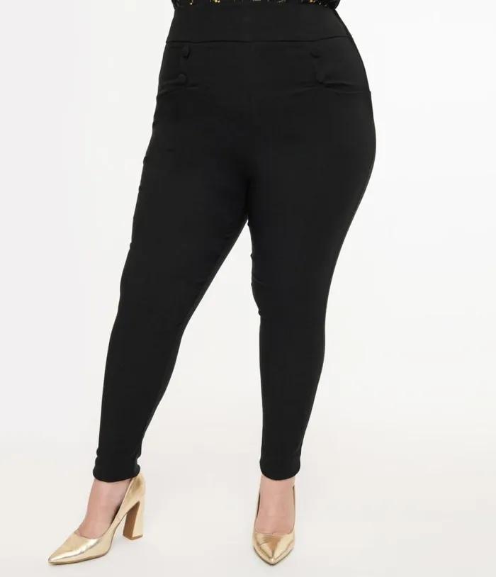 Plus Size 1950s Black High Waisted Cigarette Pants ClothingPlus Unique Vintage Pants
