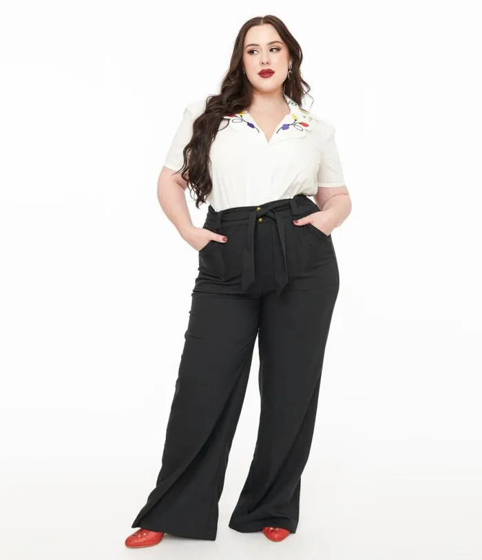 Plus Size 1950s Black Wide Leg Trousers ClothingPlus Unique Vintage Pants