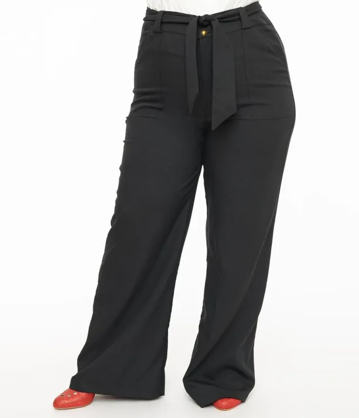 Plus Size 1950s Black Wide Leg Trousers ClothingPlus Unique Vintage Pants