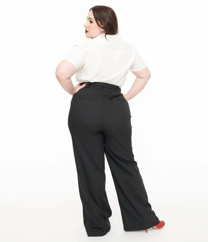 Plus Size 1950s Black Wide Leg Trousers ClothingPlus Unique Vintage Pants