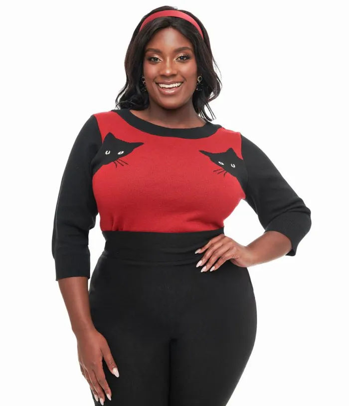 Plus Size 1950s Burgundy and Black Panther Sleeve Minou Sweater Clothing Unique Vintage Sweaters and Cardigans Plus Size 1950s Burgundy and Black Panther Sleeve Minou Sweater Clothing Unique Vintage Sweaters and Cardigans