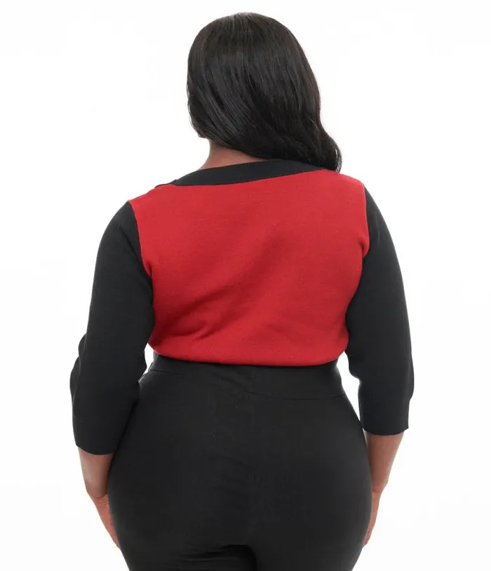 Plus Size 1950s Burgundy and Black Panther Sleeve Minou Sweater Clothing Unique Vintage Sweaters and Cardigans