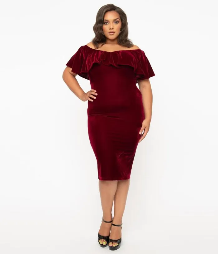 Plus Size 1950s Burgundy Red Velvet Sophia Wiggle Dress DressesPlus Unique Vintage Pencil Plus Size 1950s Burgundy Red Velvet Sophia Wiggle Dress DressesPlus Unique Vintage Pencil