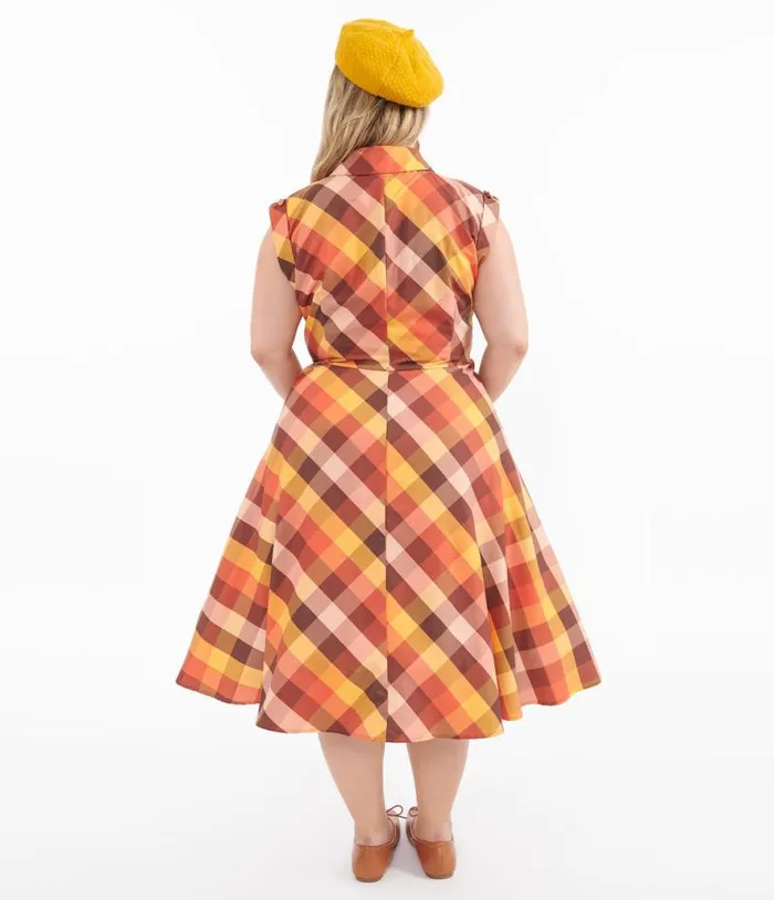 Plus Size 1950s Fall Madras Plaid Shirt Dress Dresses Unique Vintage Pocket Dresses