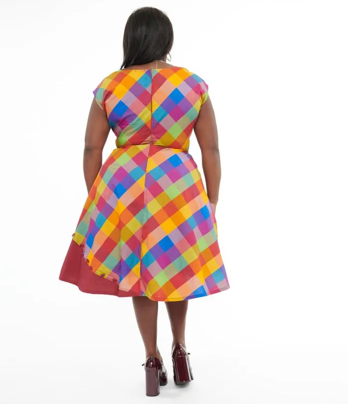 Plus Size 1950s Fall Madras Plaid Swing Dress Dresses Unique Vintage Swing