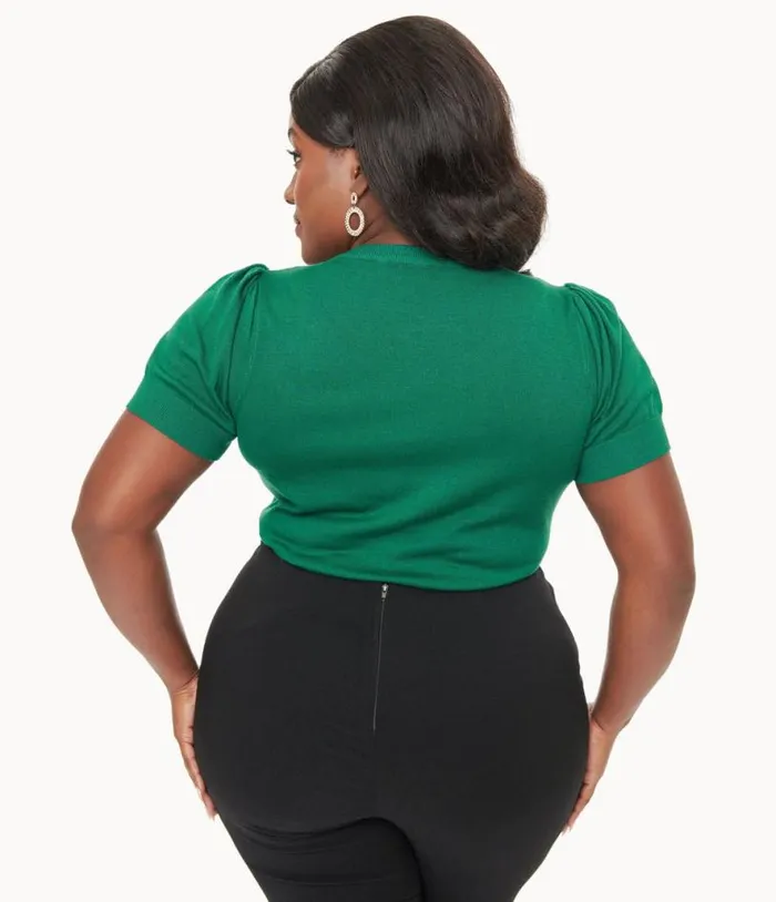 Plus Size 1950s Green Christmas Embroidered Sweater ClothingPlus Unique Vintage Sweaters and Cardigans