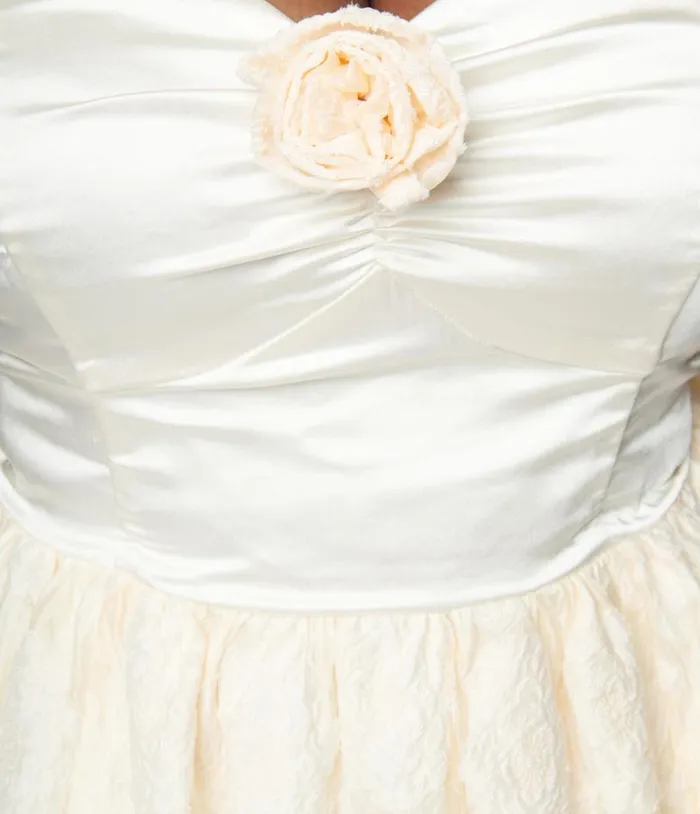 Plus Size 1950s Ivory Floral Off Shoulder Flare Dress DressesPlus Unique Vintage Pocket Dresses