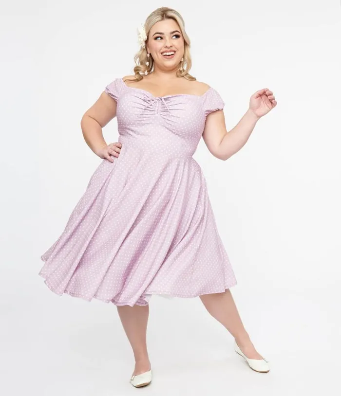 Plus Size 1950s Lavender and White Heart Print Victoria Swing Dress DressesPlus Unique Vintage Pocket Dresses Plus Size 1950s Lavender and White Heart Print Victoria Swing Dress DressesPlus Unique Vintage Pocket Dresses