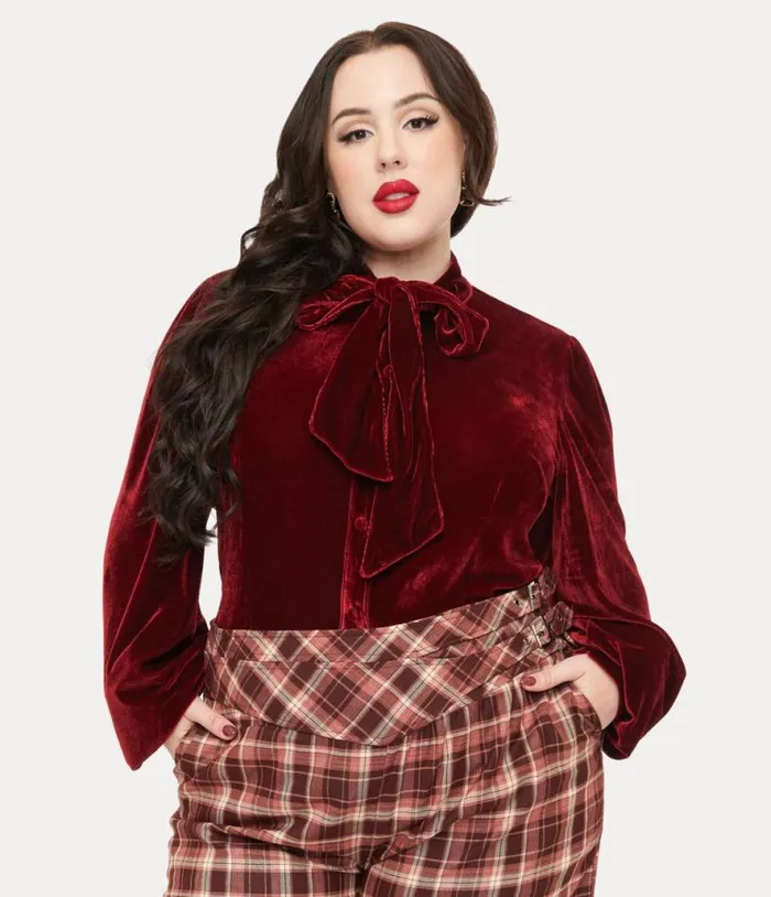 Plus Size 1950s Merlot Velvet Gwen Blouse ClothingPlus Unique Vintage Blouses Plus Size 1950s Merlot Velvet Gwen Blouse ClothingPlus Unique Vintage Blouses