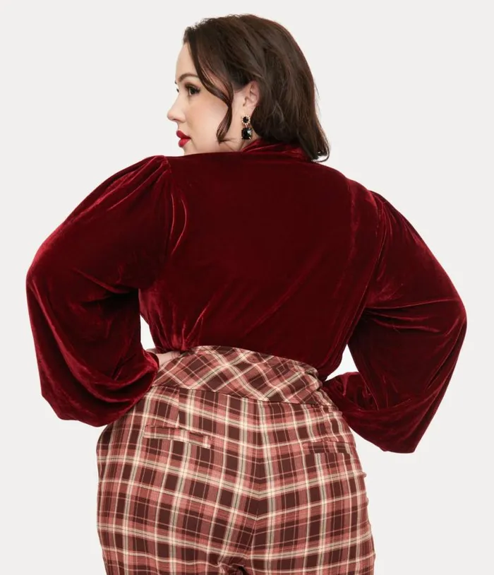 Plus Size 1950s Merlot Velvet Gwen Blouse ClothingPlus Unique Vintage Blouses