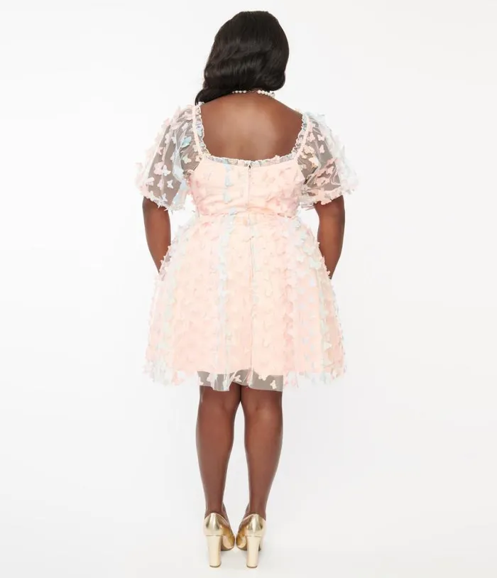Plus Size 1950s Pastel Rainbow Butterfly Babydoll Dress DressesPlus Unique Vintage Babydoll