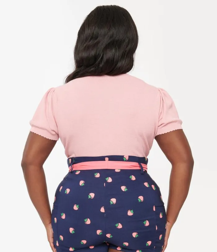 Plus Size 1950s Pink Strawberry Cardigan Clothing Unique Vintage Sweaters and Cardigans