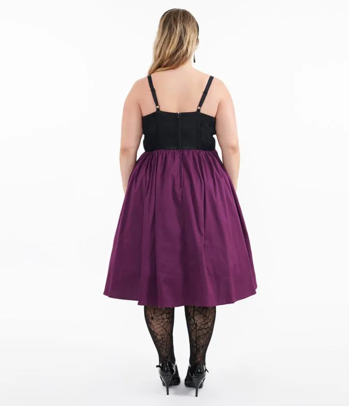 Plus Size 1950s Purple and Black Glitter Cat Swing Dress DressesHalloweenPlus Unique Vintage Pocket Dresses