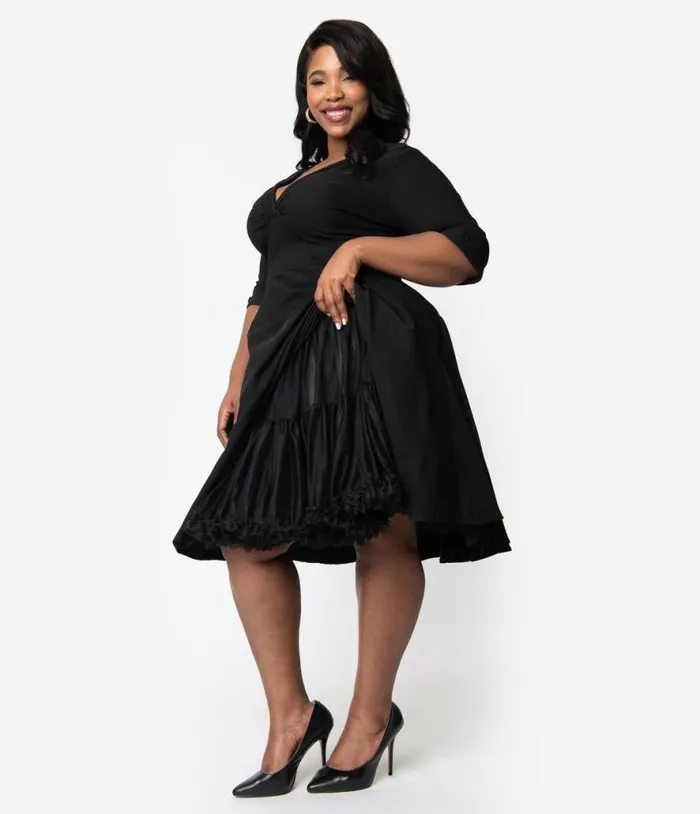 Plus Size 1950s Style Black Ruffled Petticoat Crinoline AccessoriesHalloween Unique Vintage Accessories