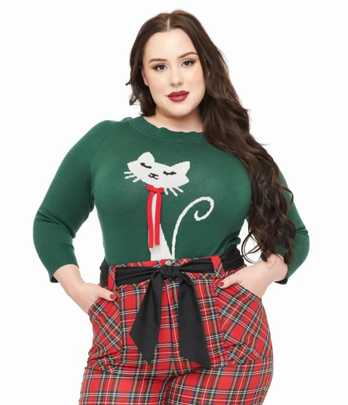 Plus Size 1960s Forest Green and Cream Cat Lorelai Sweater ClothingPlus Unique Vintage Sweaters and Cardigans Plus Size 1960s Forest Green and Cream Cat Lorelai Sweater ClothingPlus Unique Vintage Sweaters and Cardigans