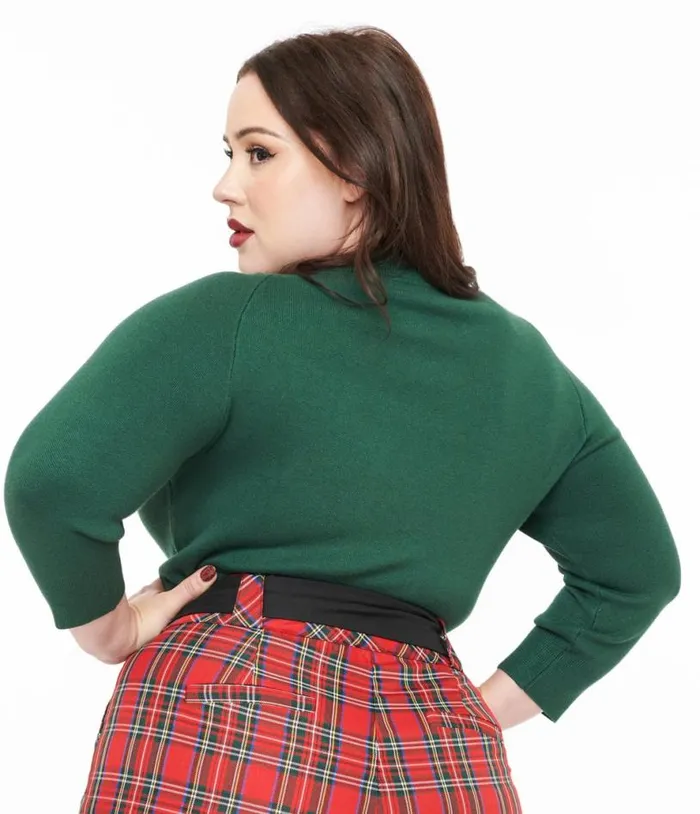 Plus Size 1960s Forest Green and Cream Cat Lorelai Sweater ClothingPlus Unique Vintage Sweaters and Cardigans