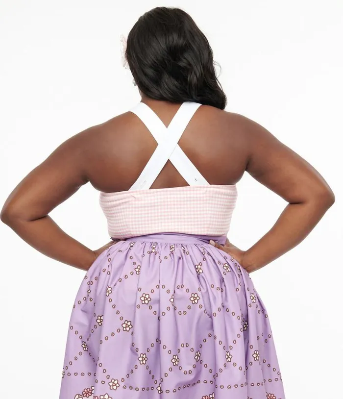 Plus Size 1960s Pink and White Gingham Porter Top ClothingPlus Unique Vintage Blouses