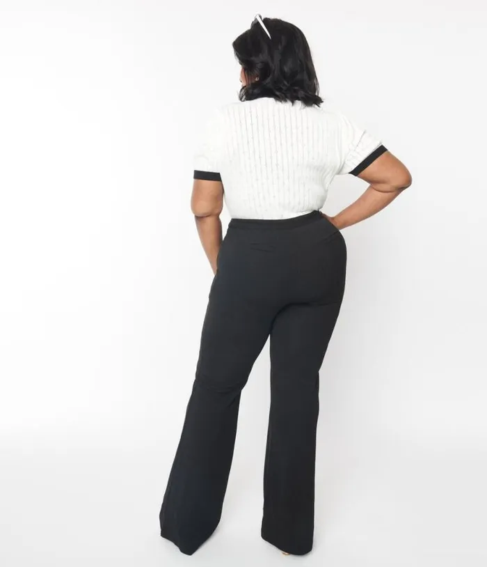 Plus Size 1970s Black High Waist Pintuck Pants ClothingPlus Unique Vintage Pants