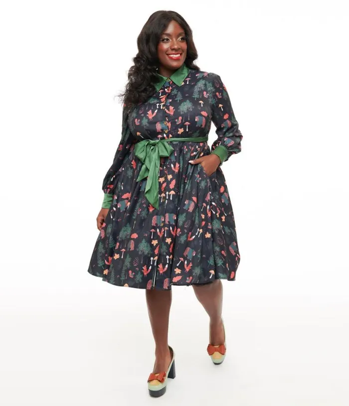 Plus Size 1970s Woodland Creature Print Shirt Dress Dresses Unique Vintage Midi Plus Size 1970s Woodland Creature Print Shirt Dress Dresses Unique Vintage Midi