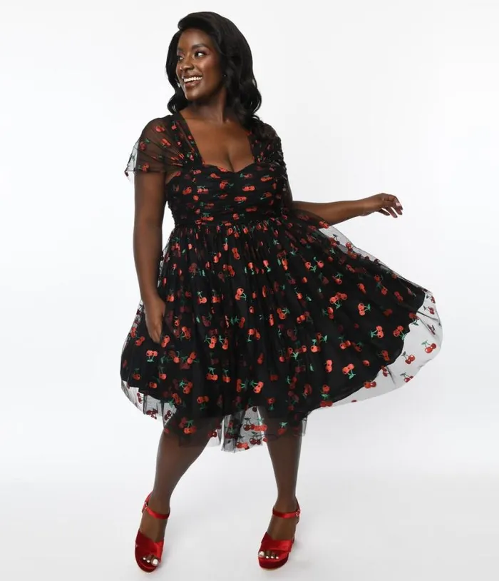 Plus Size Black and Glitter Cherry Print Heart and Soul Babydoll Dress DressesPlus Unique Vintage Babydoll Plus Size Black and Glitter Cherry Print Heart and Soul Babydoll Dress DressesPlus Unique Vintage Babydoll