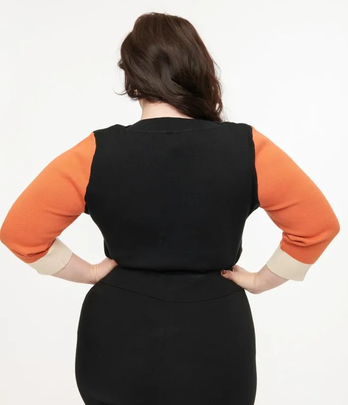 Plus Size Black and Orange Fox Sleeve Minou Sweater ClothingPlus Unique Vintage Sweaters and Cardigans