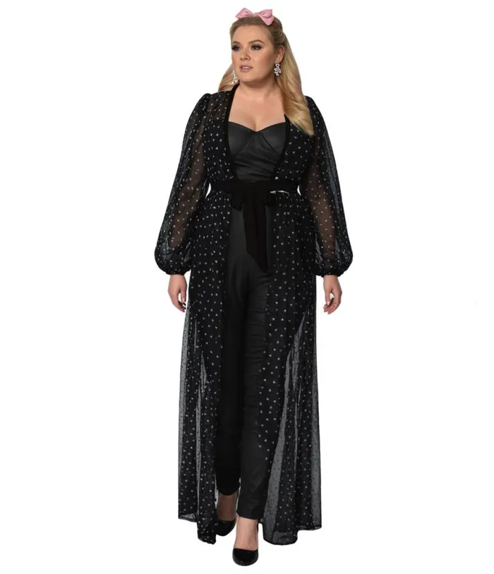 Plus Size Black and Pink Hearts Mesh Hollywood Duster DressesPlus Unique Vintage Midi and Maxi Plus Size Black and Pink Hearts Mesh Hollywood Duster DressesPlus Unique Vintage Midi and Maxi