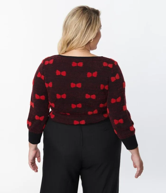 Plus Size Black and Red Bows Dandy Cardigan ClothingPlus Unique Vintage Sweaters and Cardigans