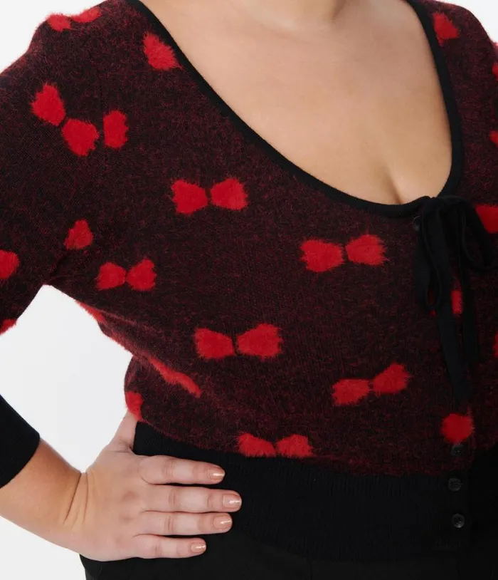 Plus Size Black and Red Bows Dandy Cardigan ClothingPlus Unique Vintage Sweaters and Cardigans