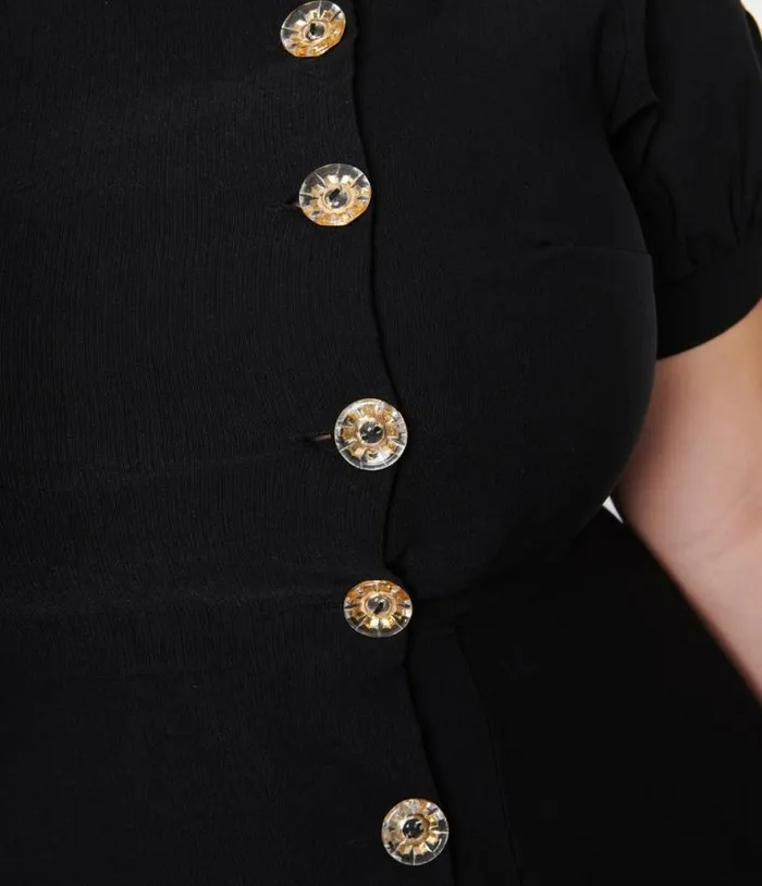 Plus Size Black Button Swing Dress DressesPlus Unique Vintage Pocket Dresses