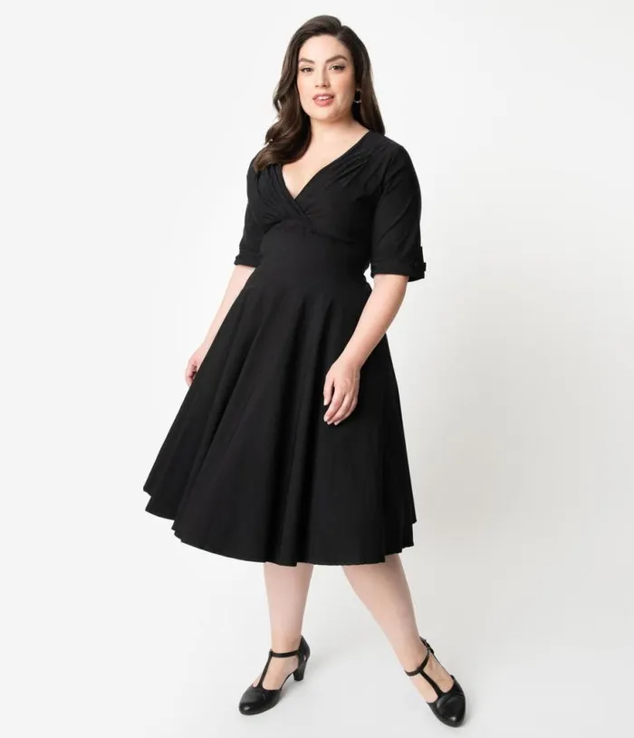 Plus Size Black Delores Swing Dress With Sleeves DressesPlus Unique Vintage Pocket Dresses Plus Size Black Delores Swing Dress With Sleeves DressesPlus Unique Vintage Pocket Dresses