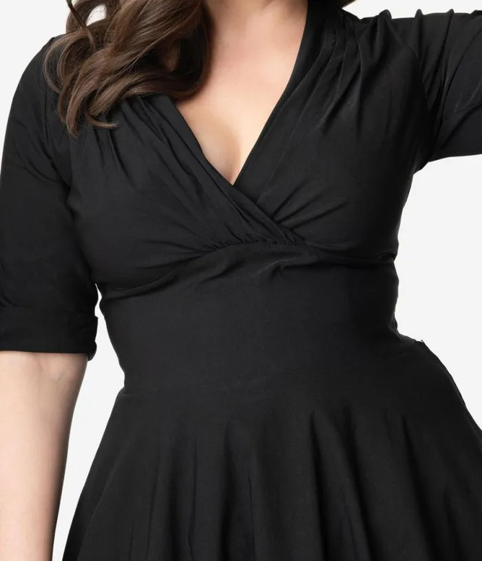 Plus Size Black Delores Swing Dress With Sleeves DressesPlus Unique Vintage Pocket Dresses