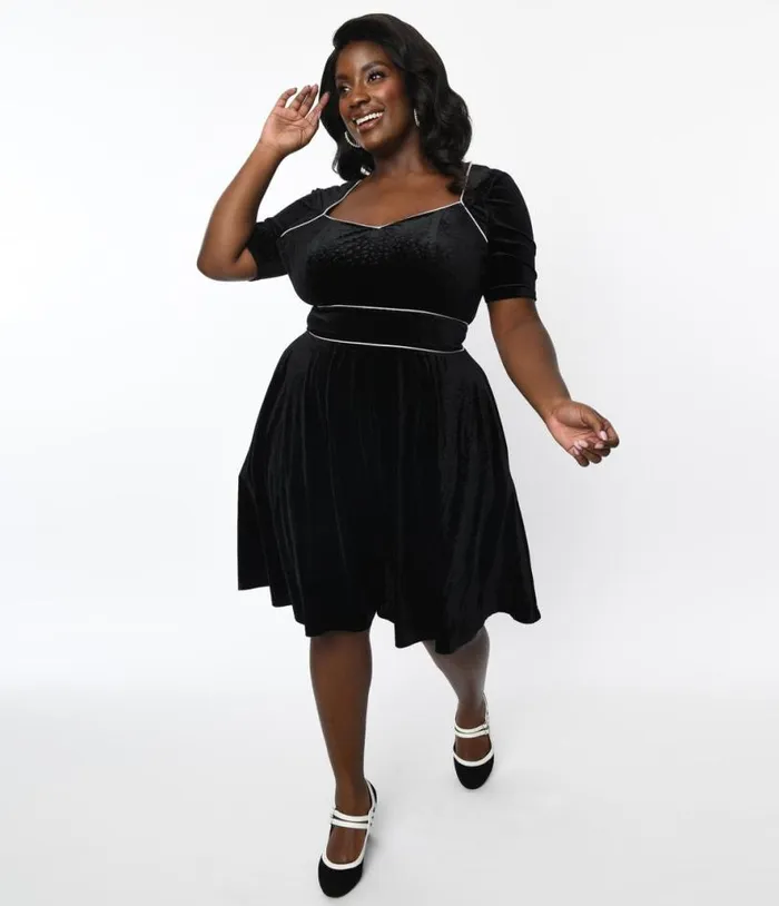 Plus Size Black Floral Embossed Velvet Bolero Flare Dress Dresses Unique Vintage Fit and Flare Plus Size Black Floral Embossed Velvet Bolero Flare Dress Dresses Unique Vintage Fit and Flare