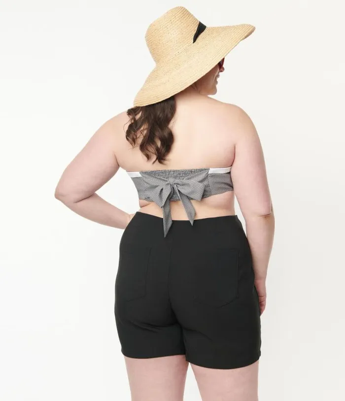 Plus Size Black Gingham and Cherry Skull Bandeau Crop Top Clothing Unique Vintage Blouses