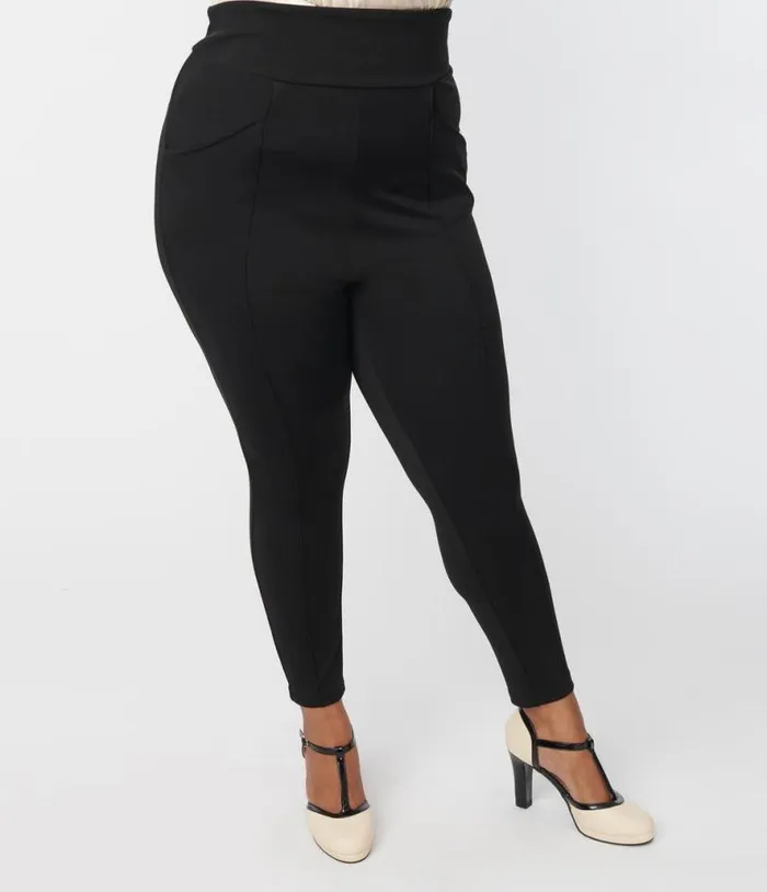 Plus Size Black Pintuck High Waist Pants ClothingPlus Unique Vintage Pants