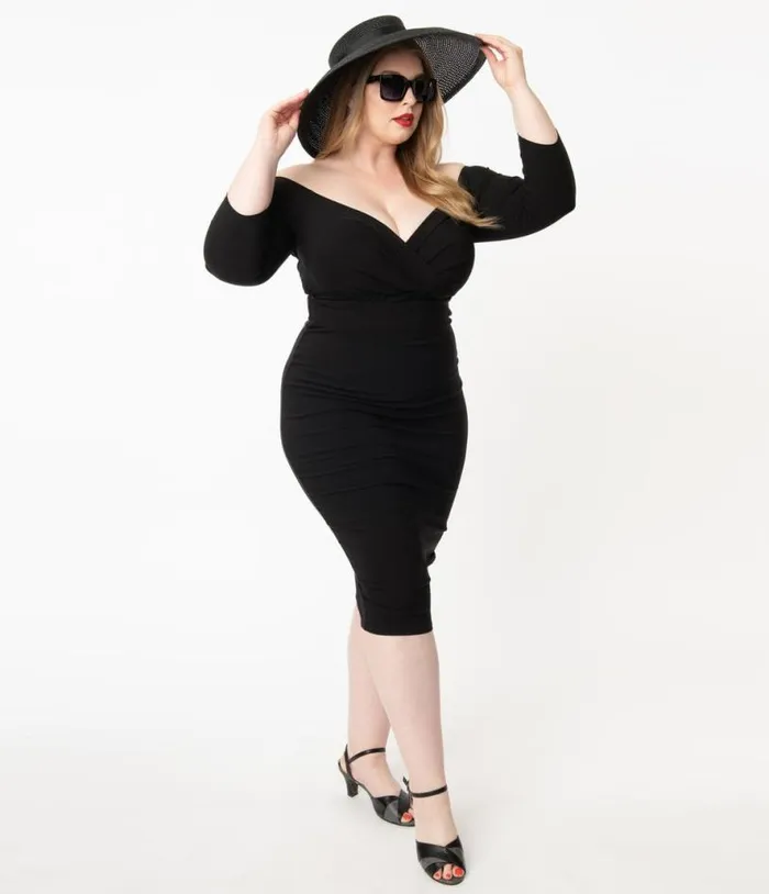 Plus Size Black Shailene Pencil Dress DressesPlus Unique Vintage Pencil