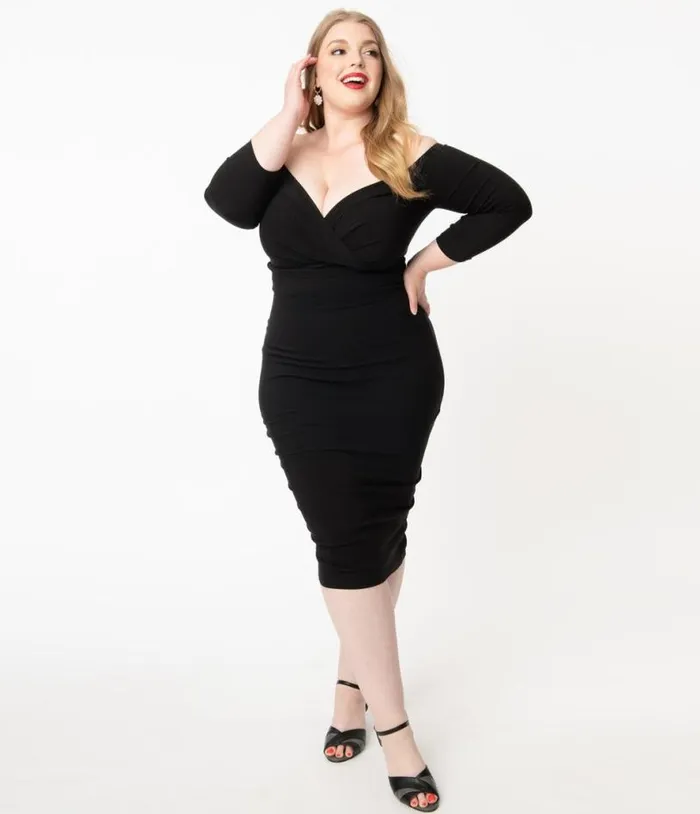 Plus Size Black Shailene Pencil Dress DressesPlus Unique Vintage Pencil