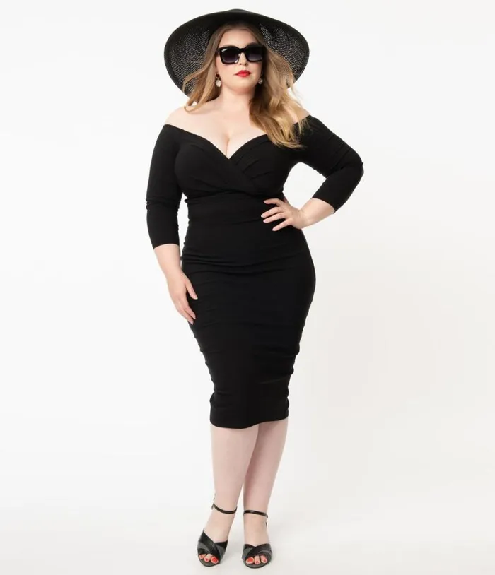 Plus Size Black Shailene Pencil Dress DressesPlus Unique Vintage Pencil